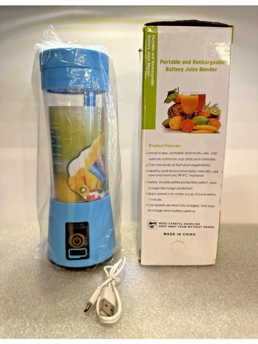Portable Rechargeable Personal Blender 380ml Juice Smoothie USB Blue New In Box